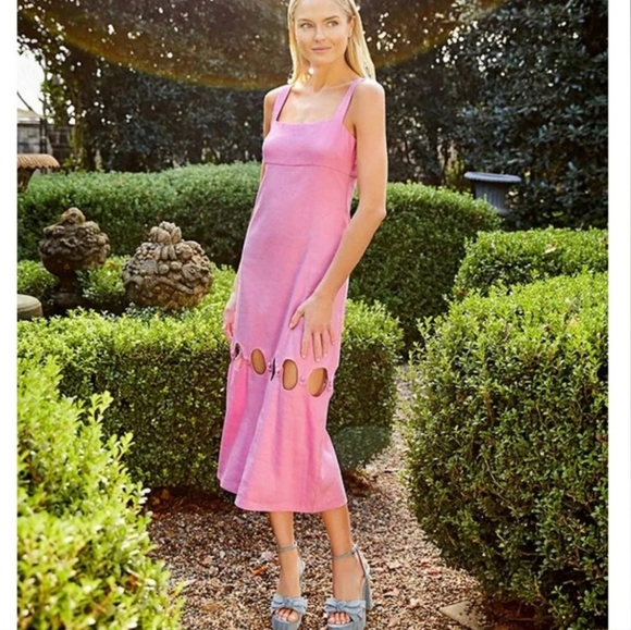 NWT Antonio Melani Dress Linen Blend Square Neck Cut Out Sheath Pink Midi Sz 12 - Picture 4 of 12